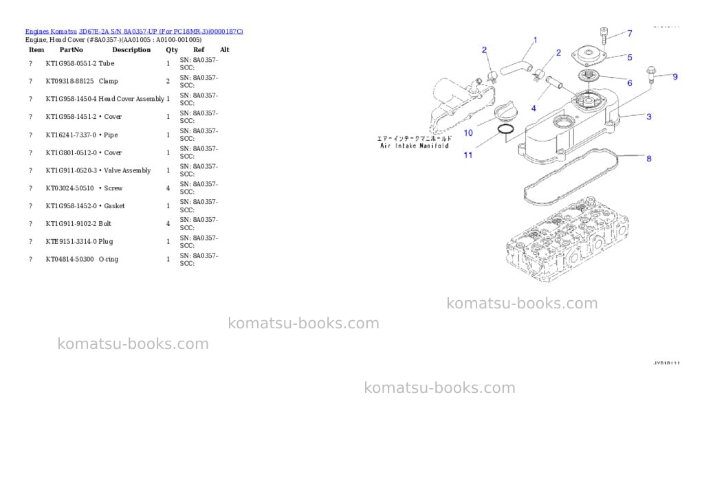 Komatsu 3d67e-2a s/n -up for pc18mr-3 Parts catalog cover Page 4