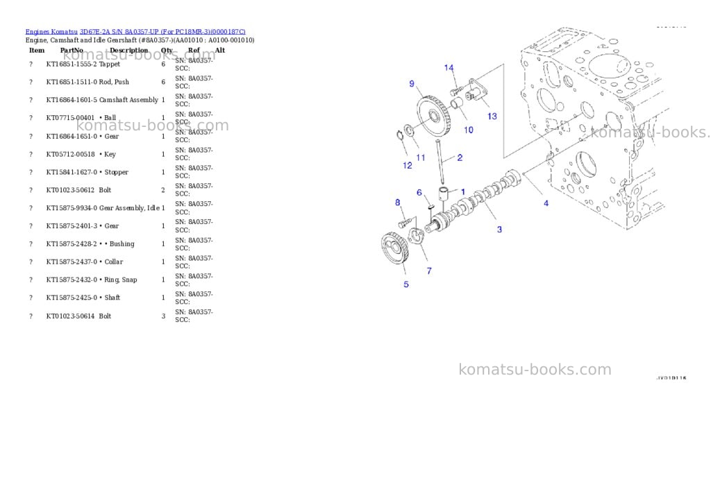 Komatsu 3d67e-2a s/n -up for pc18mr-3 Parts catalog cover Page 9