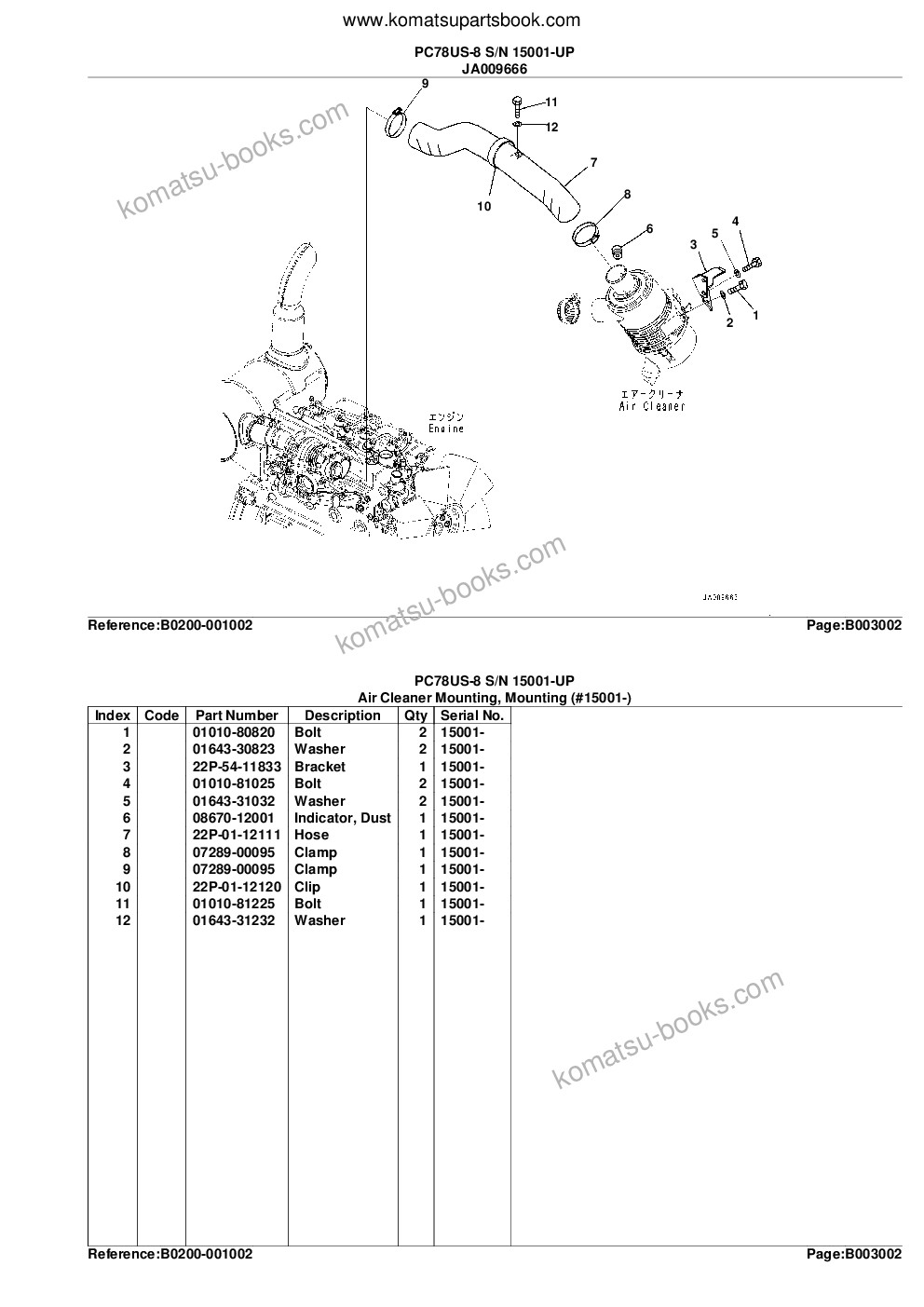 Komatsu pc78us-8 s/n 15001-up Parts catalog cover Page 10 Komatsu pc78us-8 s/n 15001-up Parts catalog cover Page 10