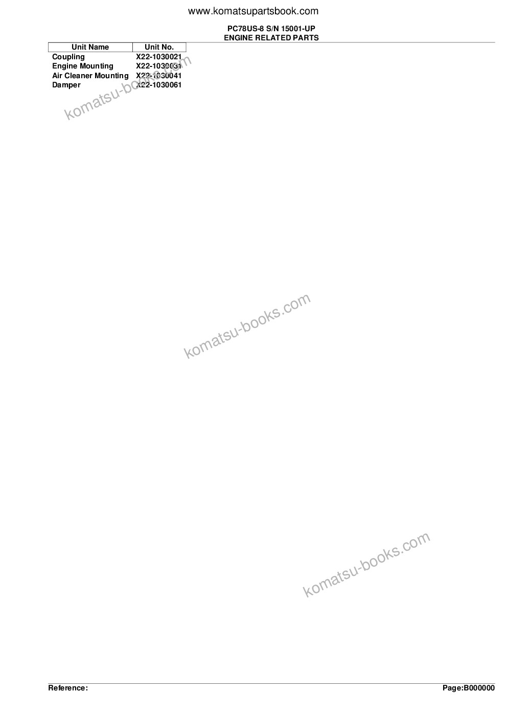 Komatsu pc78us-8 s/n 15001-up Parts catalog cover Page 2 Komatsu pc78us-8 s/n 15001-up Parts catalog cover Page 2