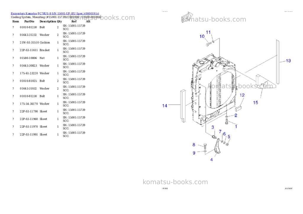 Komatsu PC78US-8 S/N 15001-UP (EU Spec.) Parts catalog cover Page 2 Komatsu PC78US-8 S/N 15001-UP (EU Spec.) Parts catalog cover Page 2