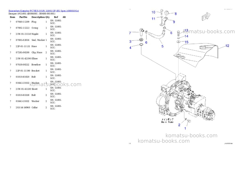 Komatsu PC78US-8 S/N 15001-UP (EU Spec.) Parts catalog cover Page 4 Komatsu PC78US-8 S/N 15001-UP (EU Spec.) Parts catalog cover Page 4
