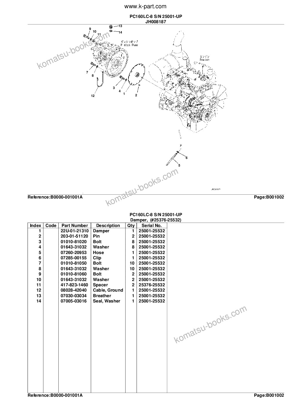 Komatsu pc160lc-8 s/n 25001-up Parts catalog cover Page 5 Komatsu pc160lc-8 s/n 25001-up Parts catalog cover Page 5