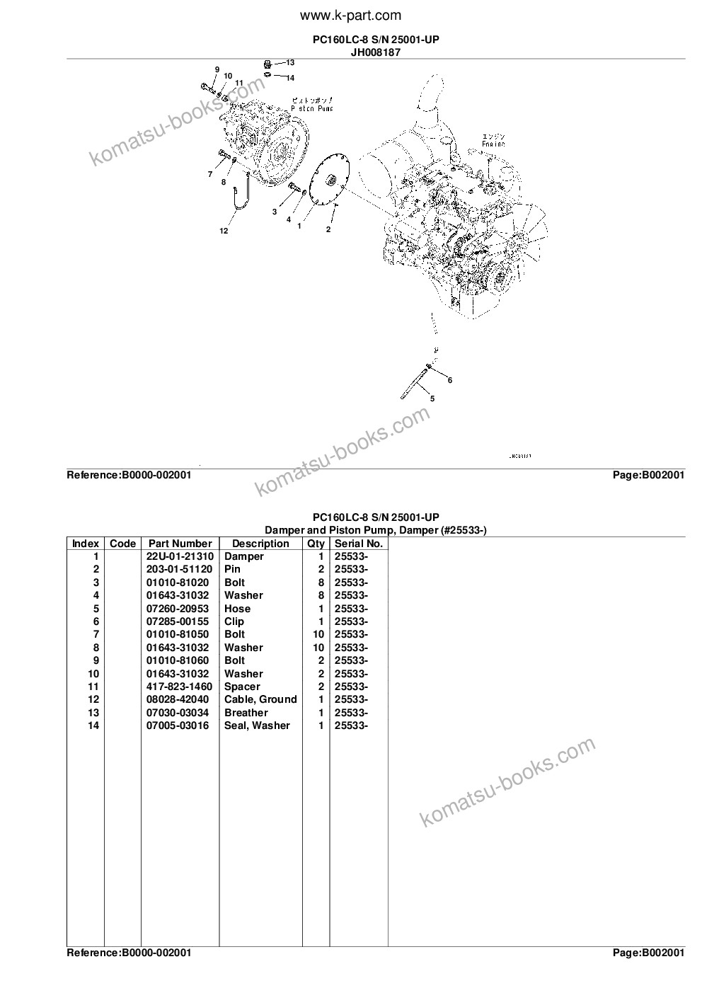 Komatsu pc160lc-8 s/n 25001-up Parts catalog cover Page 7 Komatsu pc160lc-8 s/n 25001-up Parts catalog cover Page 7