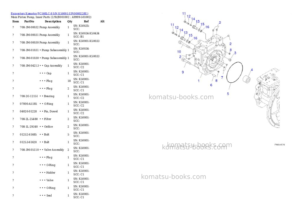 Komatsu pc160lc-8 s/n k50001-up Parts catalog cover Komatsu pc160lc-8 s/n k50001-up Parts catalog cover