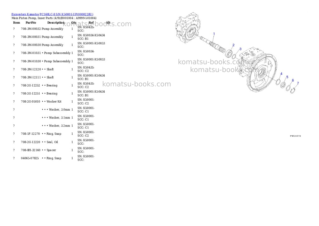 Komatsu pc160lc-8 s/n k50001-up Parts catalog cover Page 3 Komatsu pc160lc-8 s/n k50001-up Parts catalog cover Page 3
