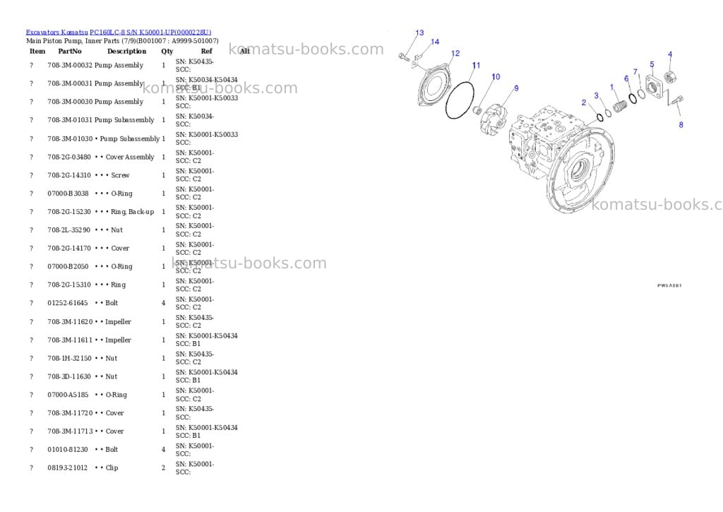 Komatsu pc160lc-8 s/n k50001-up Parts catalog cover Page 6 Komatsu pc160lc-8 s/n k50001-up Parts catalog cover Page 6