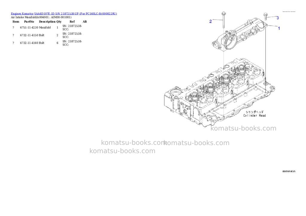 Komatsu saa4d107e-1d s/n 21872538-up for pc160lc-8 Parts catalog cover Page 3