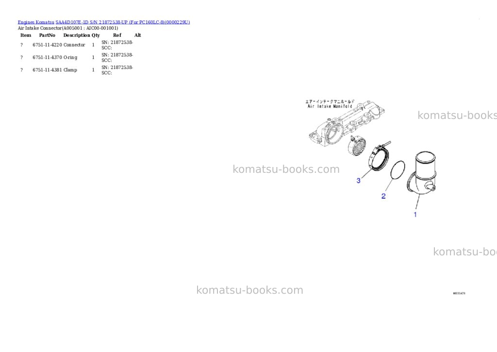 Komatsu saa4d107e-1d s/n 21872538-up for pc160lc-8 Parts catalog cover Page 4