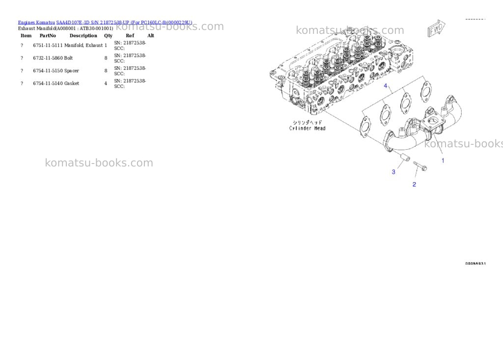 Komatsu saa4d107e-1d s/n 21872538-up for pc160lc-8 Parts catalog cover Page 7