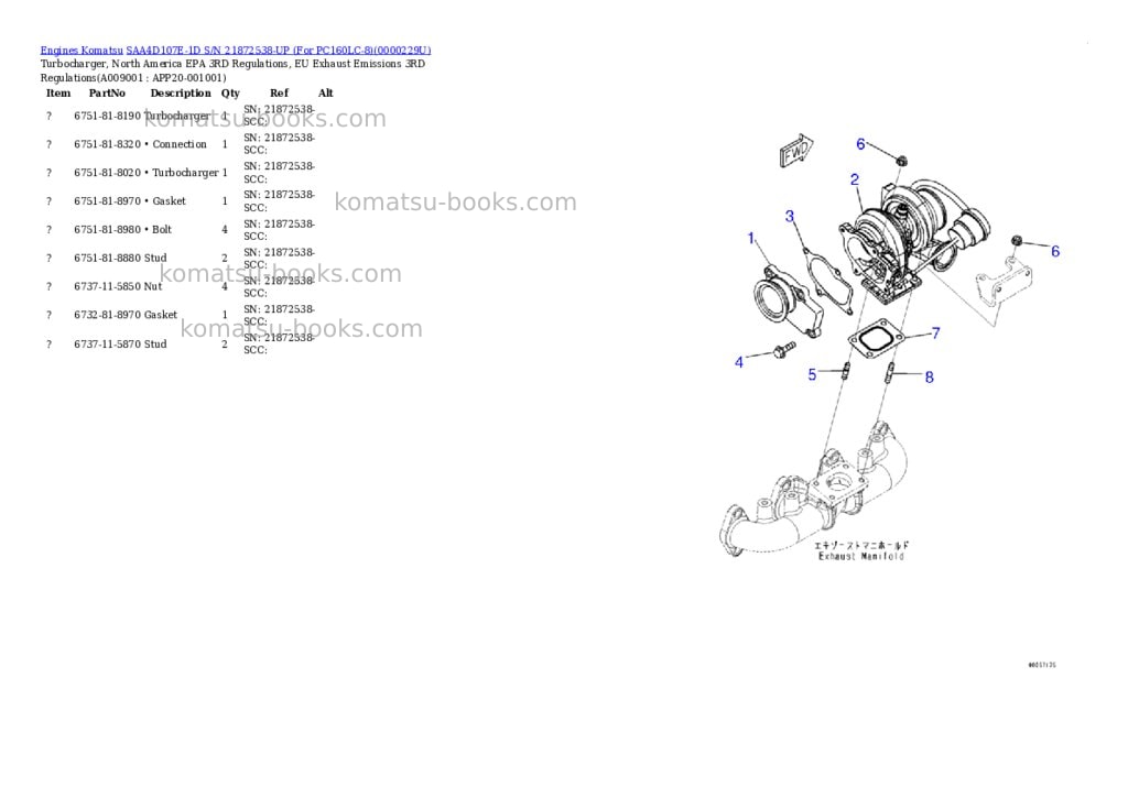 Komatsu saa4d107e-1d s/n 21872538-up for pc160lc-8 Parts catalog cover Page 8