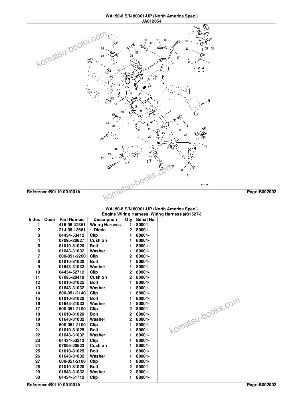 Komatsu WA150-6 S/N 80001-UP (North America Spec.) Parts catalog cover Page 8