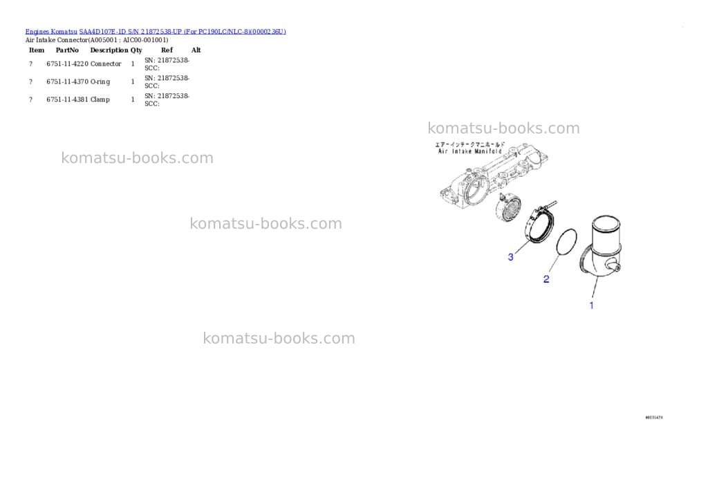 Komatsu saa4d107e-1d s/n 21872538-up for pc190lc/nlc-8 Parts catalog cover Page 4