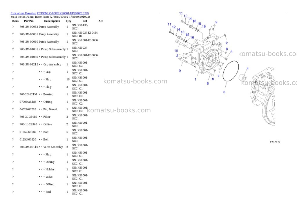 Komatsu pc190nlc-8 s/n k50001-up Parts catalog cover Komatsu pc190nlc-8 s/n k50001-up Parts catalog cover