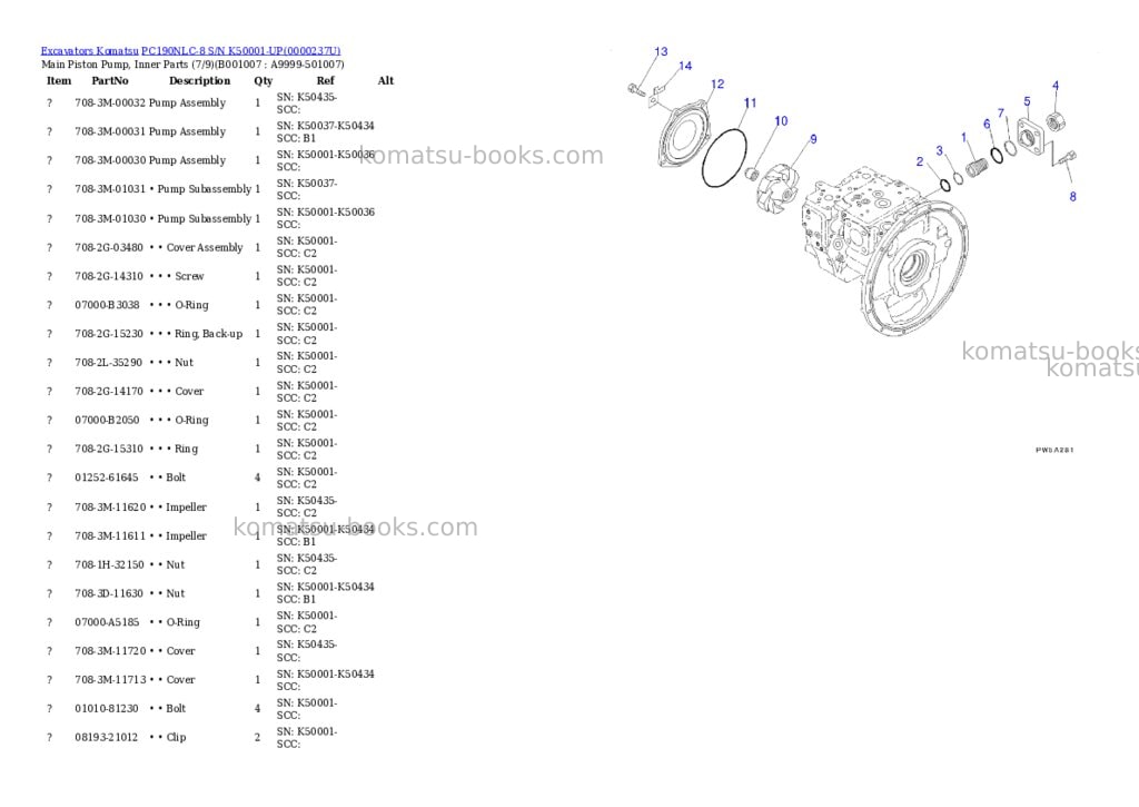 Komatsu pc190nlc-8 s/n k50001-up Parts catalog cover Page 6 Komatsu pc190nlc-8 s/n k50001-up Parts catalog cover Page 6