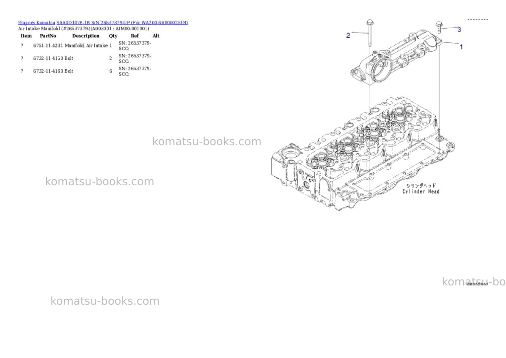 Komatsu saa4d107e-1b s/n 26537379-up for wa200-6 Parts catalog cover Page 2