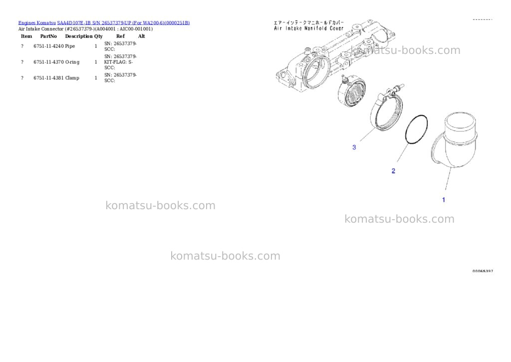 Komatsu saa4d107e-1b s/n 26537379-up for wa200-6 Parts catalog cover Page 3