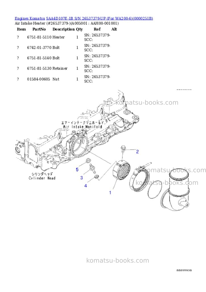 Komatsu saa4d107e-1b s/n 26537379-up for wa200-6 Parts catalog cover Page 4
