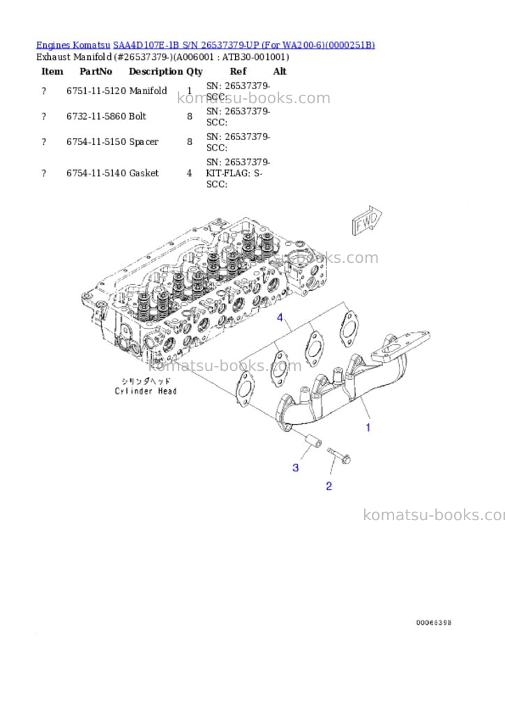 Komatsu saa4d107e-1b s/n 26537379-up for wa200-6 Parts catalog cover Page 5