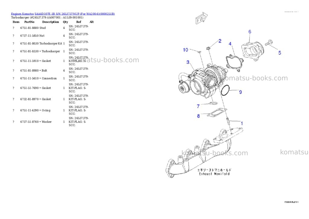 Komatsu saa4d107e-1b s/n 26537379-up for wa200-6 Parts catalog cover Page 6