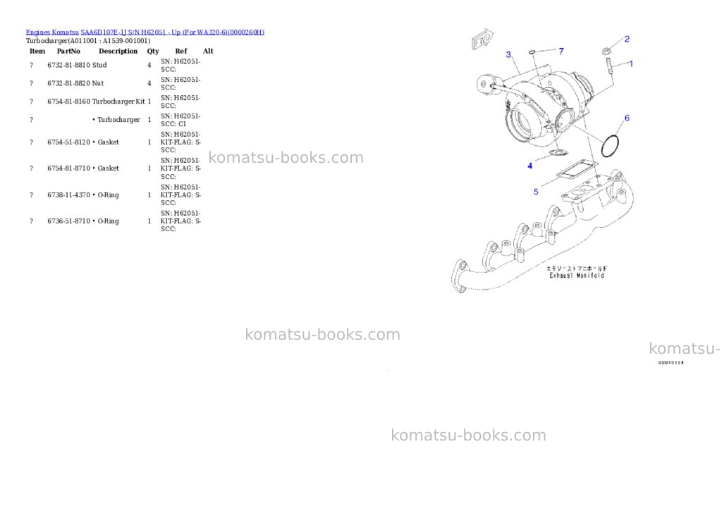Komatsu saa6d107e-1j s/n h62051 - up for wa320-6 Parts catalog cover Page 10