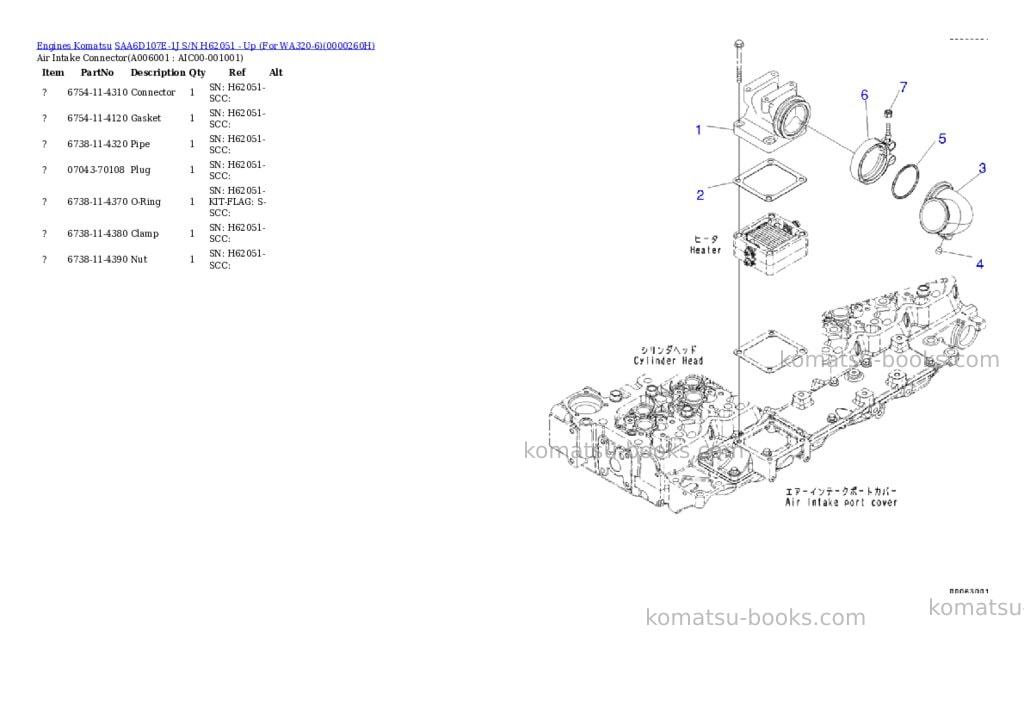 Komatsu saa6d107e-1j s/n h62051 - up for wa320-6 Parts catalog cover Page 5