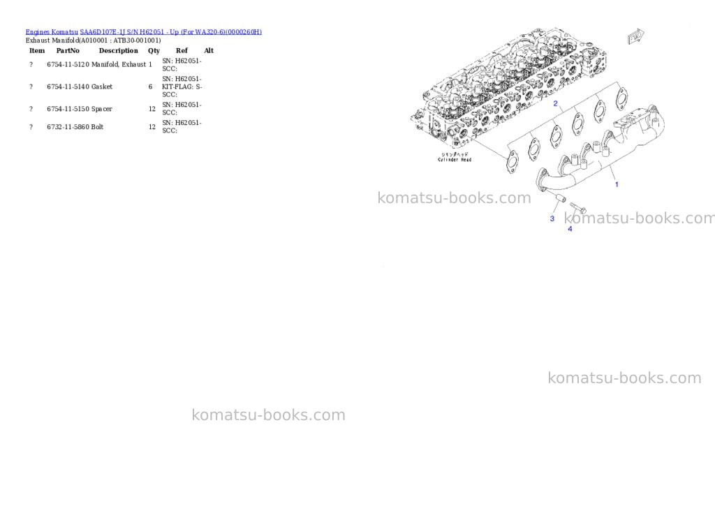 Komatsu saa6d107e-1j s/n h62051 - up for wa320-6 Parts catalog cover Page 9