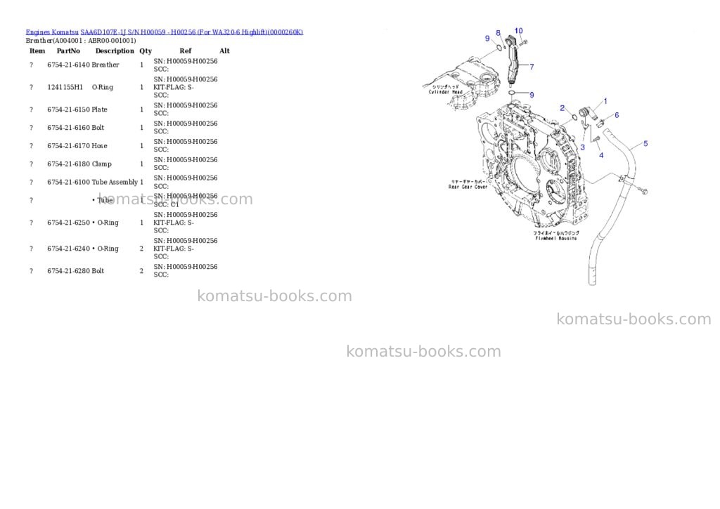Komatsu saa6d107e-1j s/n h00059 - h00256 for wa320-6 highlift Parts catalog cover Page 3 Komatsu saa6d107e-1j s/n h00059 - h00256 for wa320-6 highlift Parts catalog cover Page 3