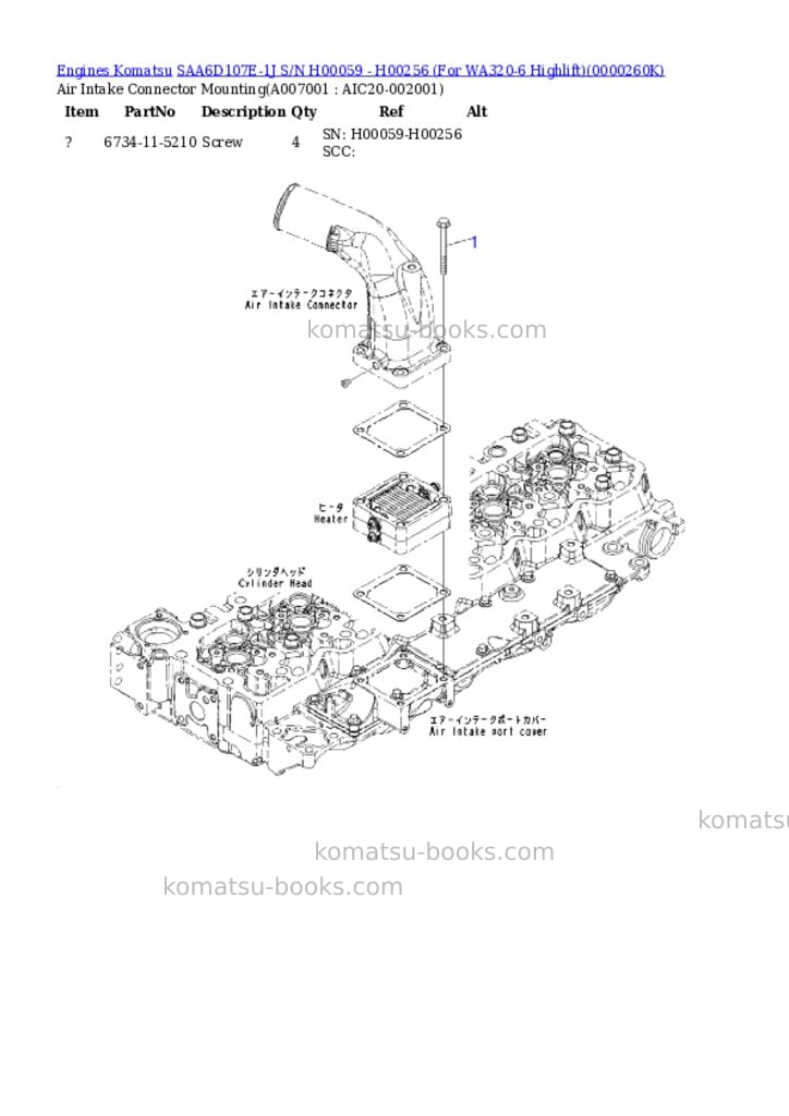 Komatsu saa6d107e-1j s/n h00059 - h00256 for wa320-6 highlift Parts catalog cover Page 6 Komatsu saa6d107e-1j s/n h00059 - h00256 for wa320-6 highlift Parts catalog cover Page 6