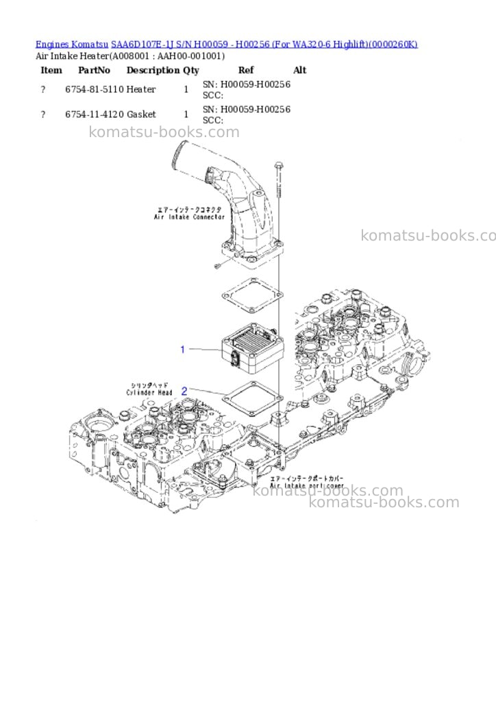 Komatsu saa6d107e-1j s/n h00059 - h00256 for wa320-6 highlift Parts catalog cover Page 7 Komatsu saa6d107e-1j s/n h00059 - h00256 for wa320-6 highlift Parts catalog cover Page 7