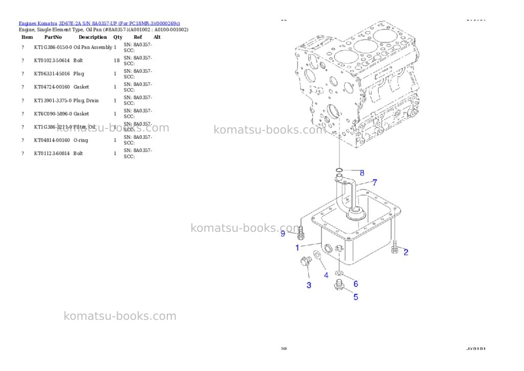 Komatsu 3d67e-2a s/n 8a0357-up for pc18mr-3 Parts catalog cover