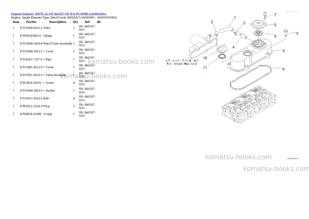 Komatsu 3d67e-2a s/n 8a0357-up for pc18mr-3 Parts catalog cover Page 4