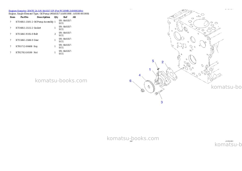 Komatsu 3d67e-2a s/n 8a0357-up for pc18mr-3 Parts catalog cover Page 7