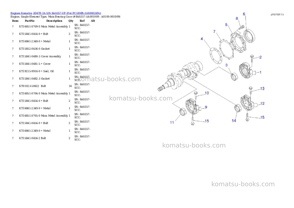 Komatsu 3d67e-2a s/n 8a0357-up for pc18mr-3 Parts catalog cover Page 8