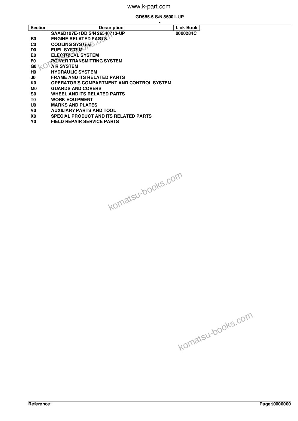 Komatsu gd555-5 s/n 55001-up Parts catalog cover