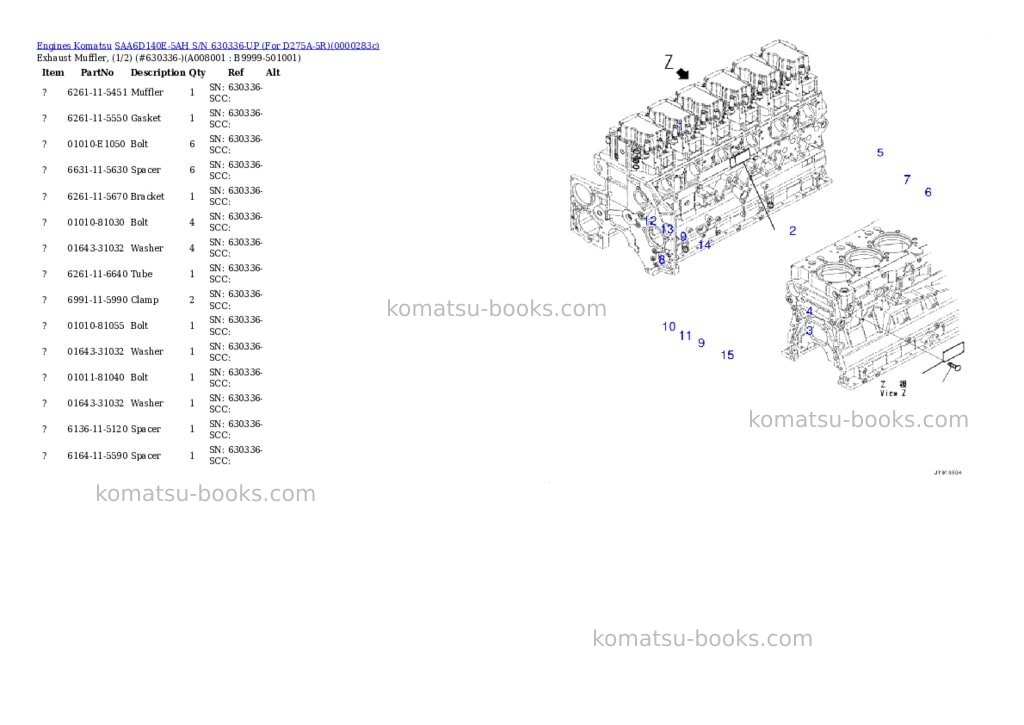 Komatsu saa6d140e-5ah s/n 630336-up for d275a-5r Parts catalog cover Page 10