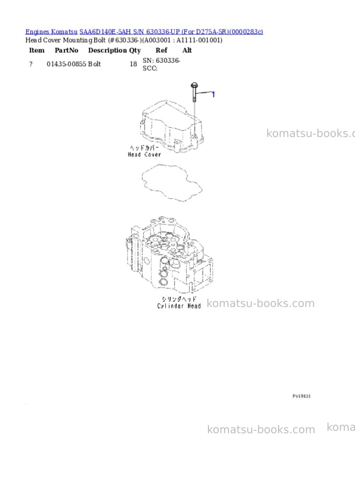 Komatsu saa6d140e-5ah s/n 630336-up for d275a-5r Parts catalog cover Page 2