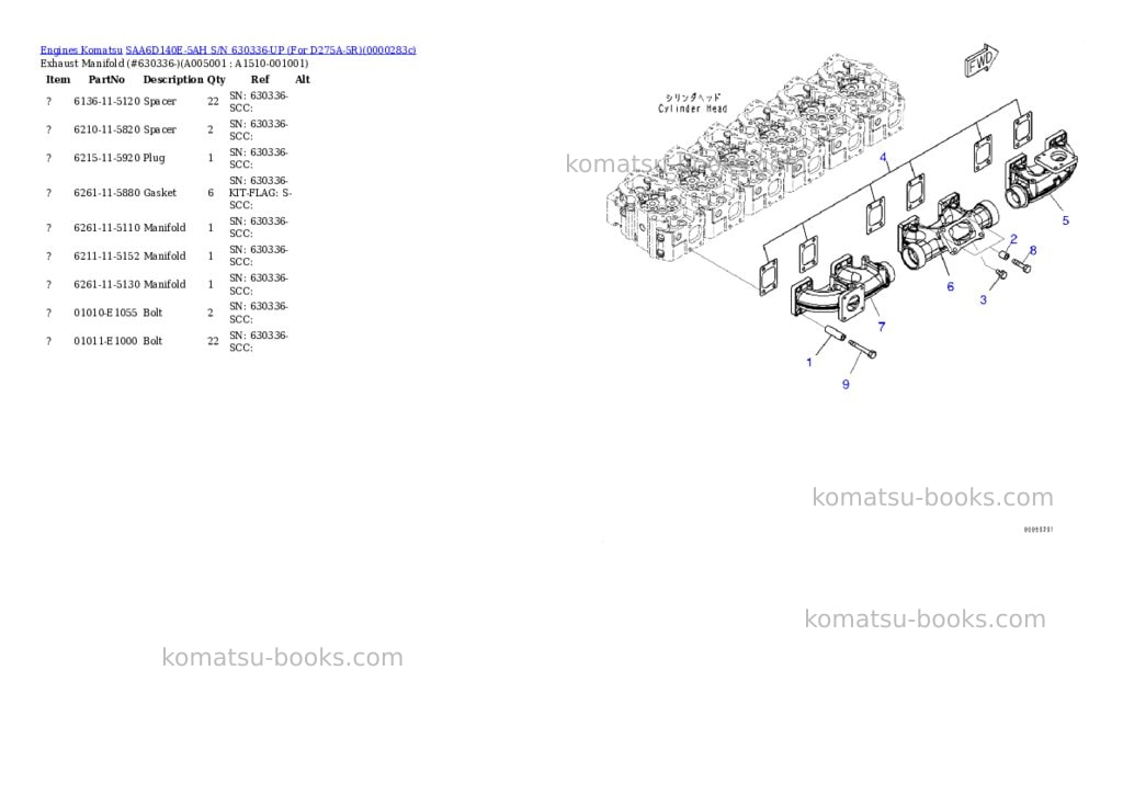 Komatsu saa6d140e-5ah s/n 630336-up for d275a-5r Parts catalog cover Page 4