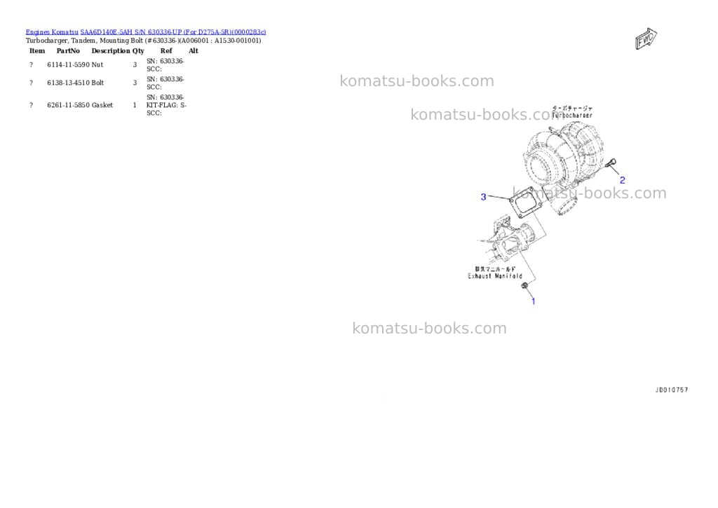 Komatsu saa6d140e-5ah s/n 630336-up for d275a-5r Parts catalog cover Page 5