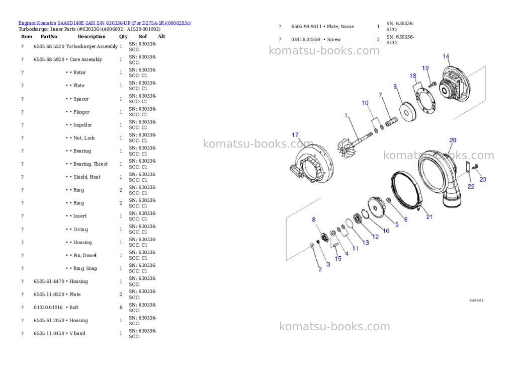 Komatsu saa6d140e-5ah s/n 630336-up for d275a-5r Parts catalog cover Page 6