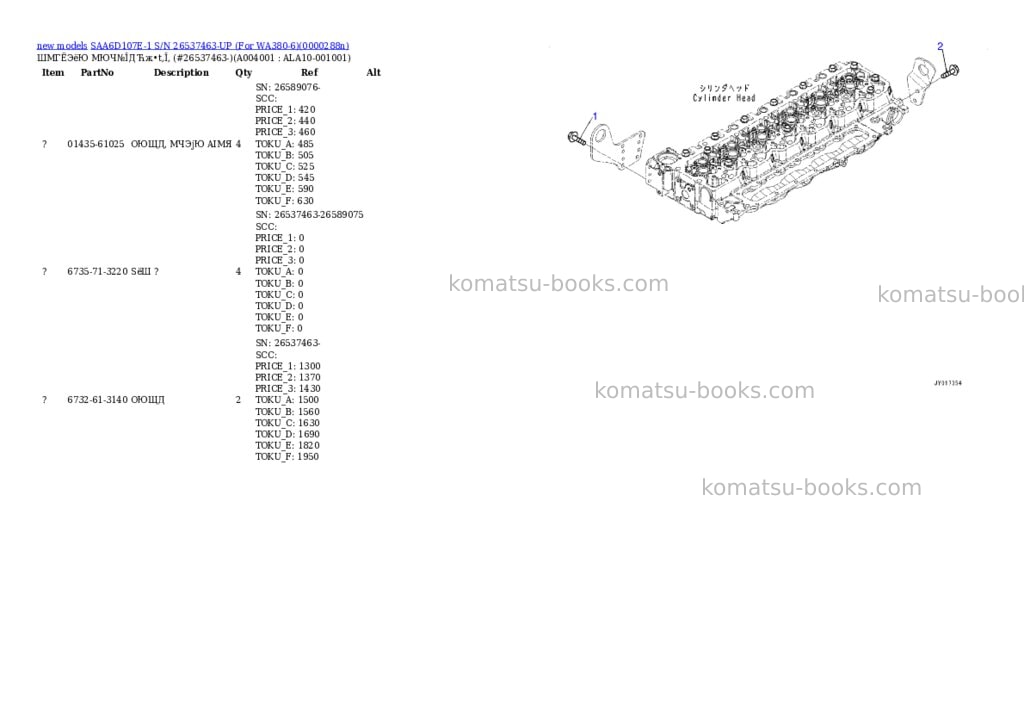 Komatsu SAA6D107E-1 S/N 26537463-UP (For WA380-6) Parts catalog cover Page 5