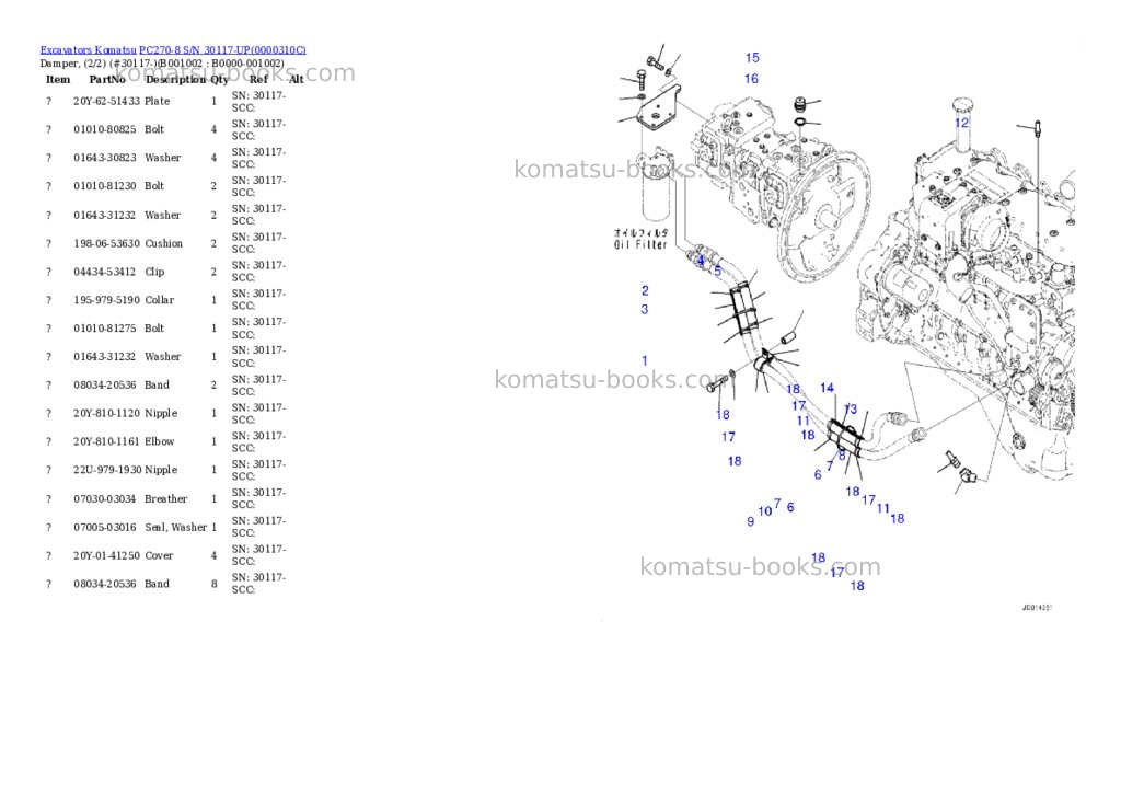 Komatsu pc270-8 s/n 30117-up Parts catalog cover Komatsu pc270-8 s/n 30117-up Parts catalog cover