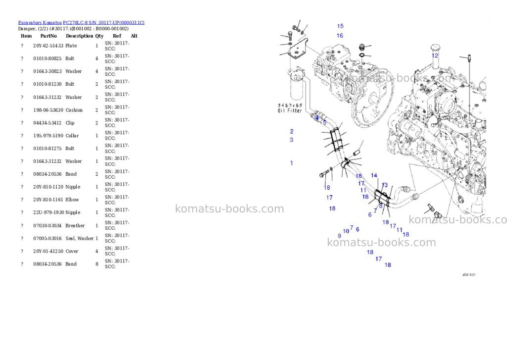 Komatsu pc270lc-8 s/n 30117-up Parts catalog cover Komatsu pc270lc-8 s/n 30117-up Parts catalog cover