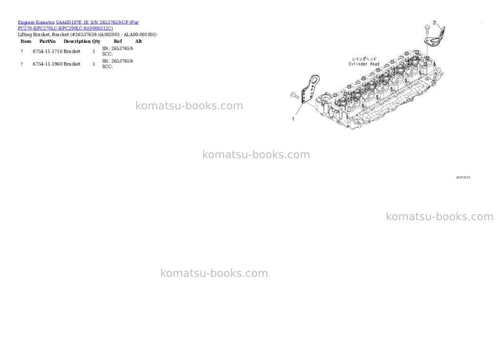 Komatsu saa6d107e-1e s/n 26500048-up standard machine Parts catalog cover