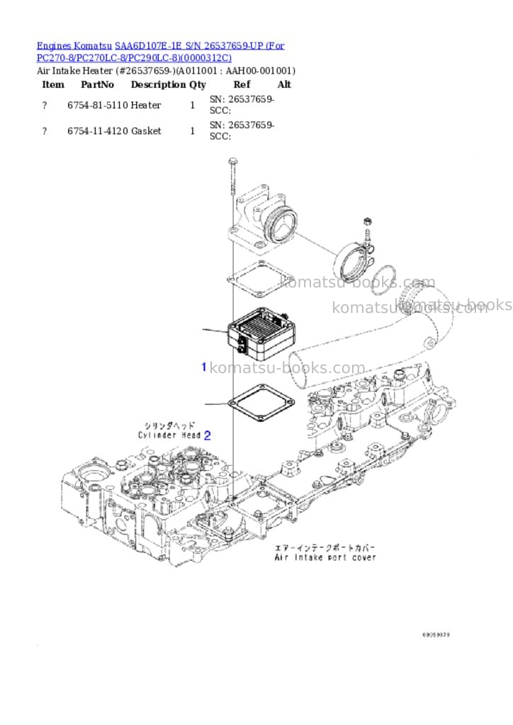 Komatsu saa6d107e-1e s/n 26500048-up standard machine Parts catalog cover Page 10
