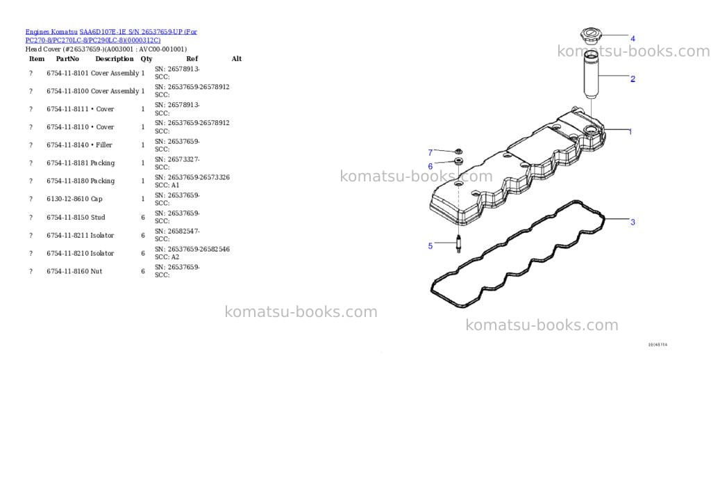 Komatsu saa6d107e-1e s/n 26500048-up standard machine Parts catalog cover Page 2