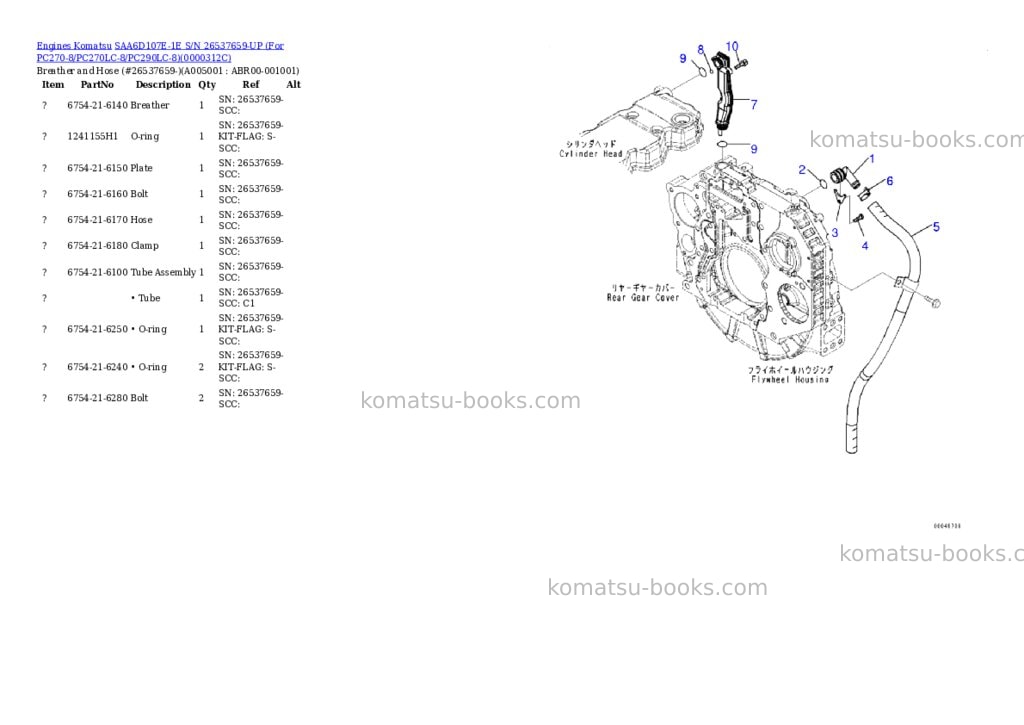 Komatsu saa6d107e-1e s/n 26500048-up standard machine Parts catalog cover Page 4
