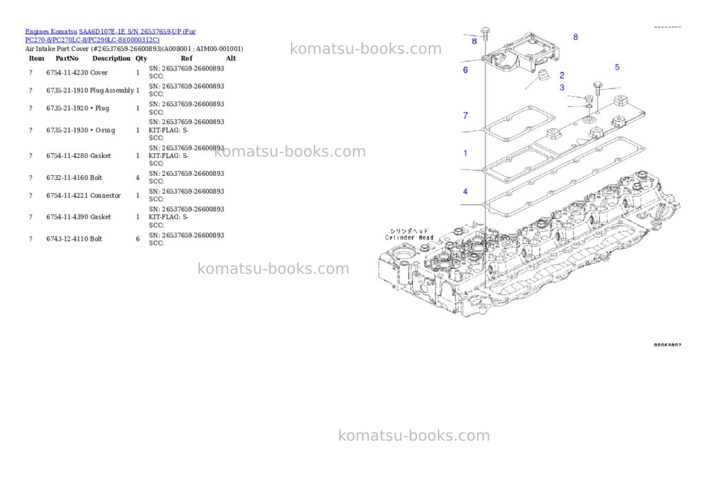 Komatsu saa6d107e-1e s/n 26500048-up standard machine Parts catalog cover Page 7
