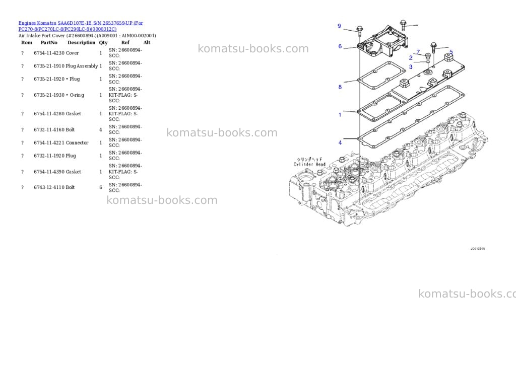 Komatsu saa6d107e-1e s/n 26500048-up standard machine Parts catalog cover Page 8