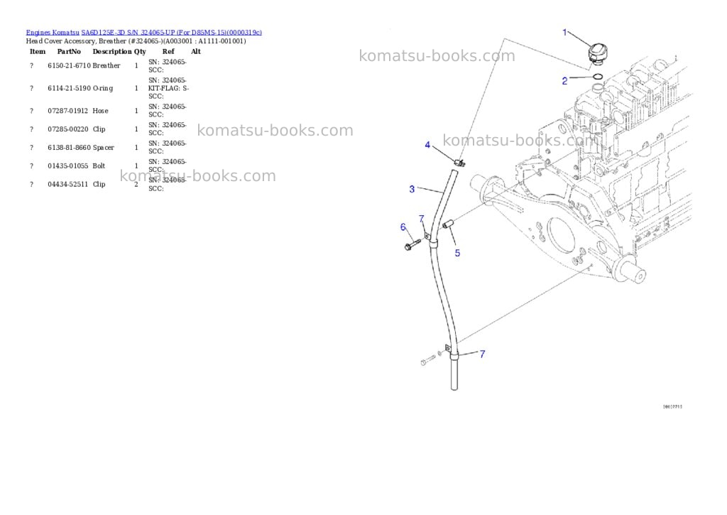 Komatsu sa6d125e-3d s/n 324065-up for d85ms-15 Parts catalog cover Page 2
